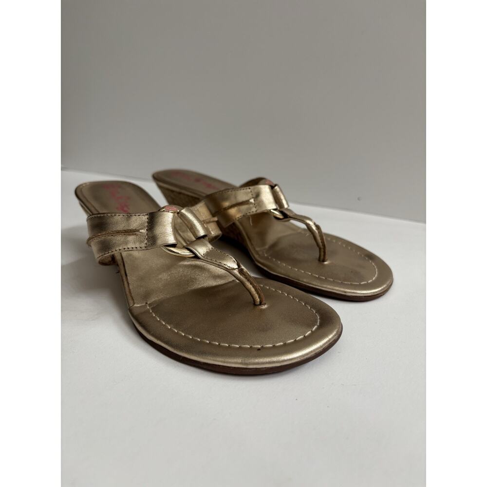 Lilly Pulitzer Women's McKim Wedge Sandals Size 6 M Gold Leather
